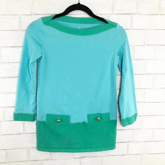 kate spade Tops - Kate Spade Blue & Green Pullover Shirt, Size XXS